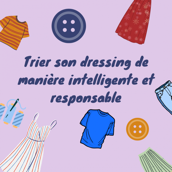 Trier son dressing de manière intelligente et responsable petits dessins de vêtements, boutons et bobine de fil